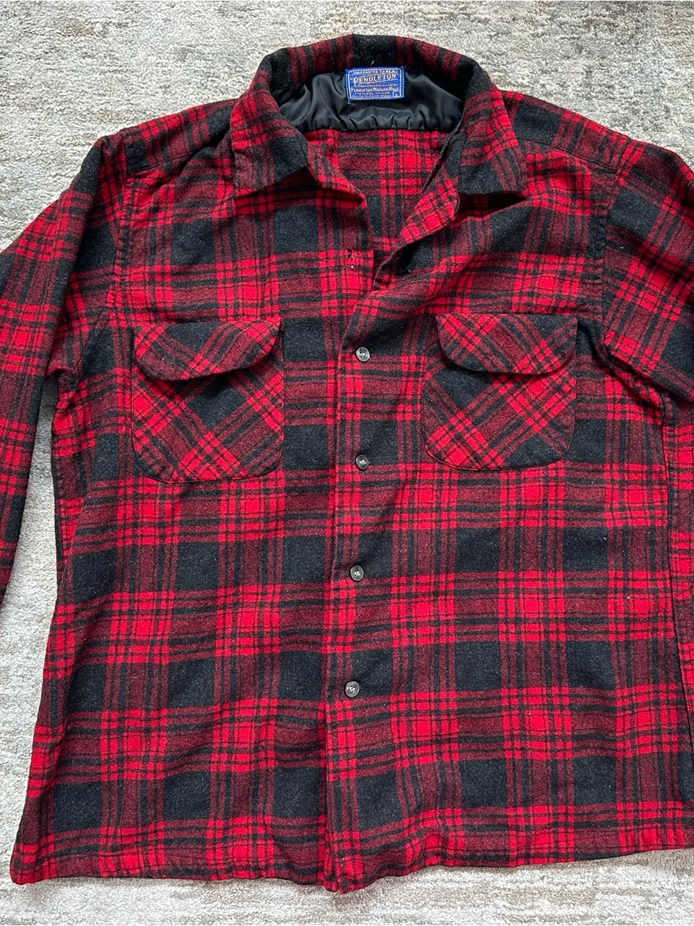 Pendleton Red and Black Plaid Wool Button-Front Shirt